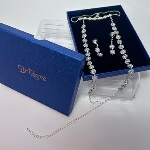 Love Silver Floral Necklace, bracelet,  and Earring Set